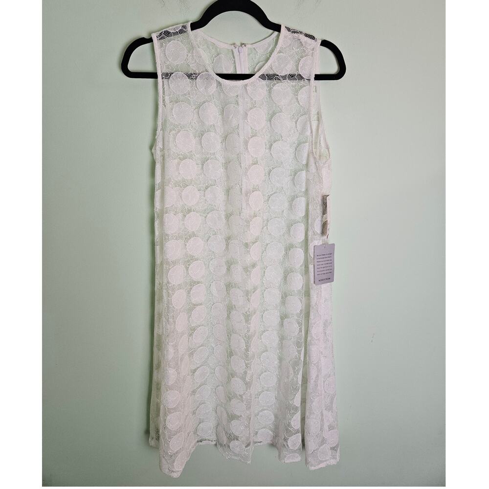 Donna Morgan White Polka Dot Mesh Sleeveless A-Line Style Shift Dress Size 10